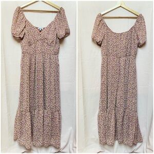 Mimi Chica Floral Midi Dress Size XL Mauve Garden Party Fairy Cottagecore